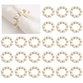 URROMA 36Pcs Pearl Rhinestone Napkin Rings, Gold Pearl Napkin Holders Buckles Napkin Rings for Wedding Party, Dinner, Table Decor, 2.5cm