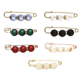 Pearl Brooch Pins, Faux Pearl Rhinestones Collar Brooches,Brooch Pins,Buckle Clips Brooch,Large Safety Shawl Pins,Safety Pins Clip,Safety Pins Clips for Women Clothing Dress Pants,7pcs,