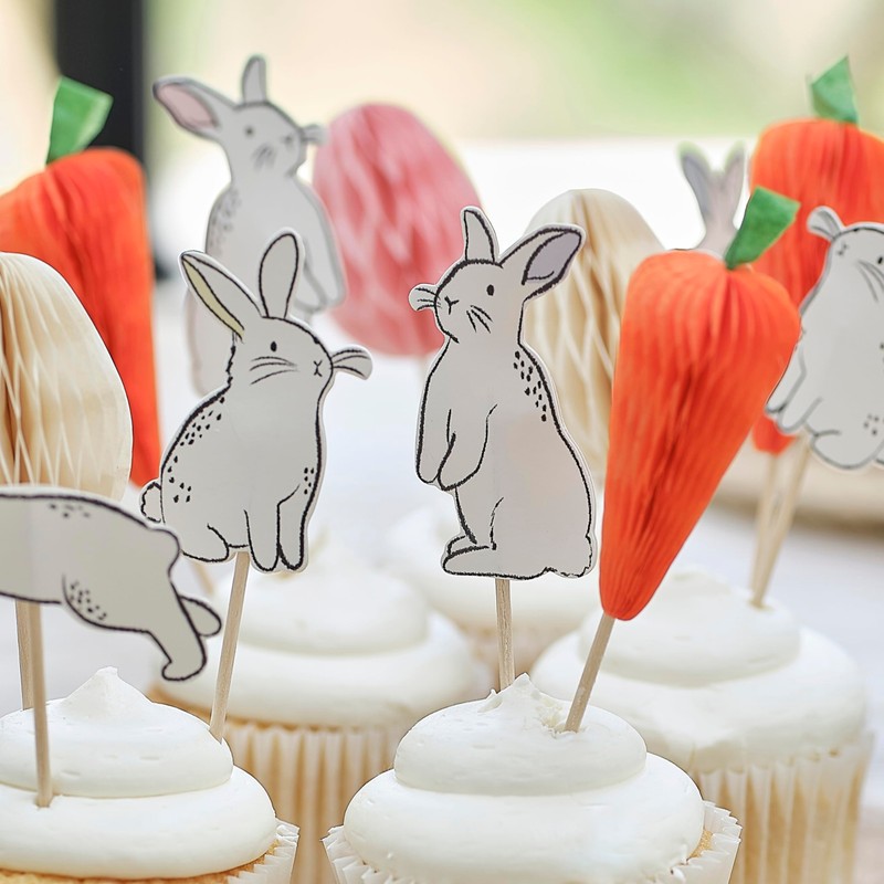 Ginger Ray Easter Cupcake Toppers with 6 x Bunnies, Carrots