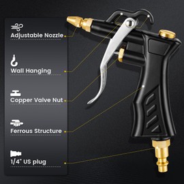 SARDVISA Industrial Air Blow Gun with Adjustable Brass Air Nozzle, Premium Air Blower Gun with 2 Pcs Steel Air Flow Extensions and 1/4" NPT Standard Quick Plug, Pneumatic Air Compressor Accessory Tool