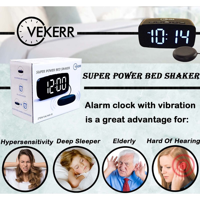 Loud Alarm Clock with Bed Shaker, Vibrating Alarm Clock for