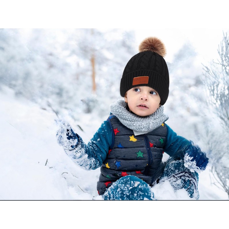 MAILEKT 3-in-1 Children's Winter Hat Scarf Gloves Set, black