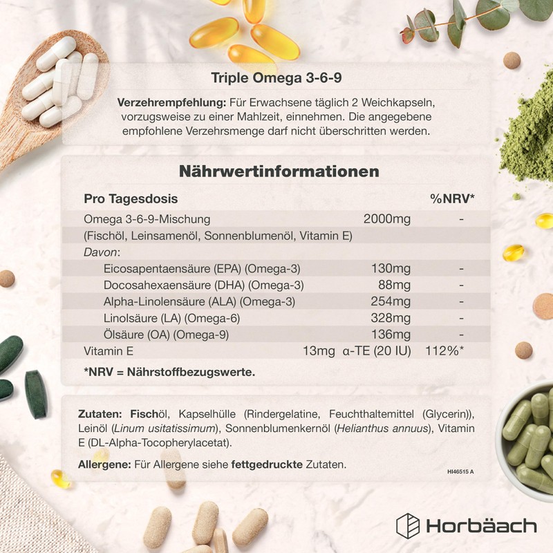 Horbaach Omega 3 6 9 Capsules High Dose 2000 mg
