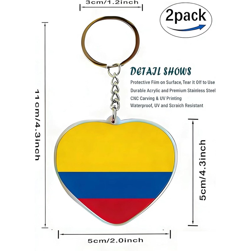 JAVD Llavero con bandera de Colombia con forma de corazón