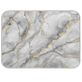 White Marble Dish Drying Mat for Kitchen Counter 18 x 24 Inch Gold Marbling Granite Absorbent Microfiber Dry Dishes Mats Drainer Mat Dish Drying Pad for Countertops
