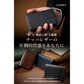 LicoRita Men's Business Card Holder, Genuine Leather, Overwhelming Texture, Himeji Leather, Made in Japan, Premium Car Seat Leather, Large Capacity, Wide Design, pitch black