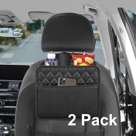 Meirenda Car Back Seat Organizers and Storage, Seat Organizer for Backseat, Premium PU Leather Front & Backseat Car Organizer Universal Waterproof Hanging Car Seat Organizer for Kids & Adults