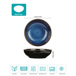 4 Pack Soy Sauce Dishes,2.71 oz Blue Ceramic Dipping Bowls,Pinch Bowls, Mini Small Dip Bowls Set,Sauce Dish Bowl for Side Dish,Ketchup,Soy, BBQ, Sushi, Party, Appetizer Condiments Serving Bowl Set