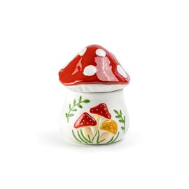 Gracie China Shop Fairytale Red Mushroom 6.25"" Medium Size Ceramic Canister with Silicone Seal, White, Red, Green
