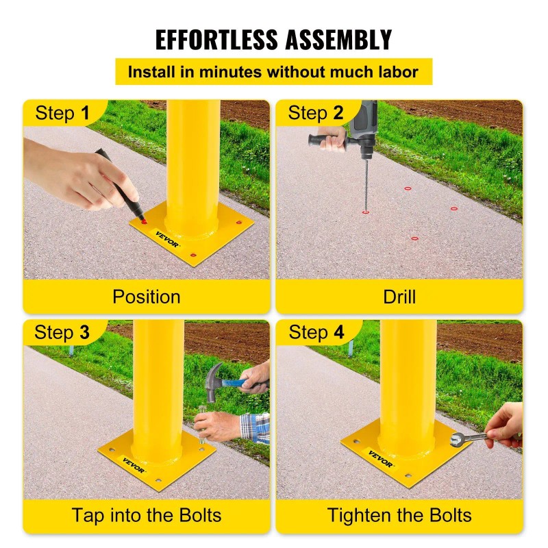 42 Inch Safety Bollard Post 5.5 Inch Diameter Yellow Steel