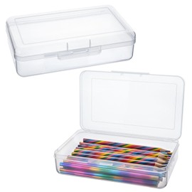 Tikplus Children's Pencil Box, Plastic Case, Stackable Pens Storage, High Capacity with Lid Snap Closure, Transparent Craft Organiser for Pens, Brushes, Students, Stationery, transparent, Children's