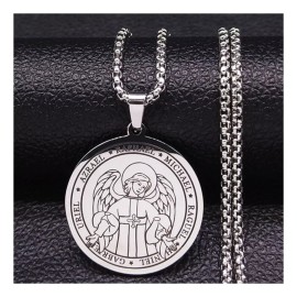 TENDER LIHOME Medalla Collar Arcángel San Rafael Dije Protección Acero Ino