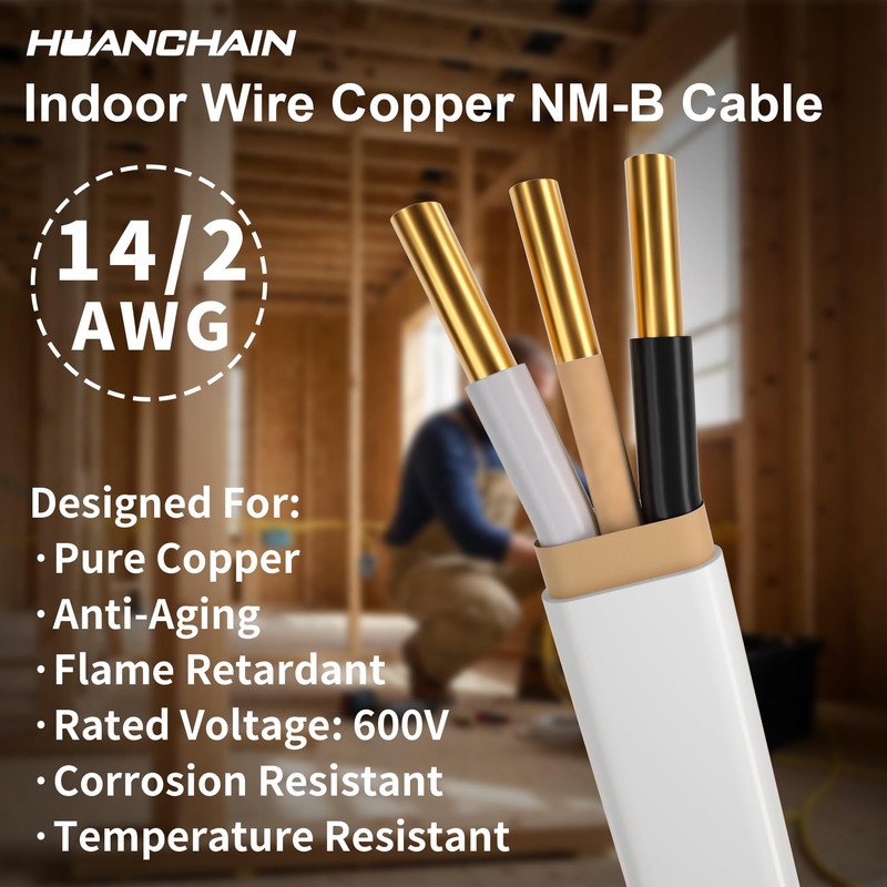 14/2 White 100FT NM-B Pure Copper Cable, Indoor Non-Metallic Sheathed