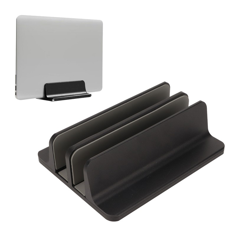 Vertical Laptop Stand Aluminum Alloy Double Dock Black Multifunctional Cooling