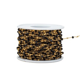 YoungJewl 2 Yards Faceted 3mm Crystal Rosary Beads Chain with Brass Gold Beads Chain for Jewelry Making Bracelet Necklace Sewing DIY Crafts(Black)