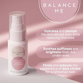 Balance Me Wonder Eye Cream para ojeras, tratamiento de ojos hinchados con ácido hialurónico, hamamelis y aceite de pepino, antienvejecimiento, antiarrugas, (1 x 0.5 fl oz)