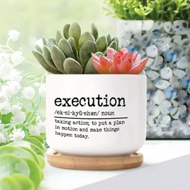 DecStic Execution Definition Ceramic Planters Bible Verse Planters for Outdoor Plants with Drainage Holes and Saucers Pot for Home Office Desk Garden
