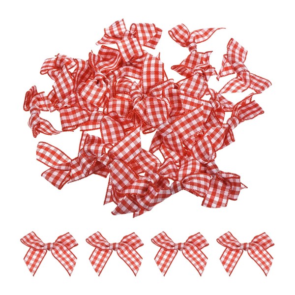 MECCANIXITY 30Pcs Mini Gingham Ribbon Bow 1.5" Checkered Fabric Satin