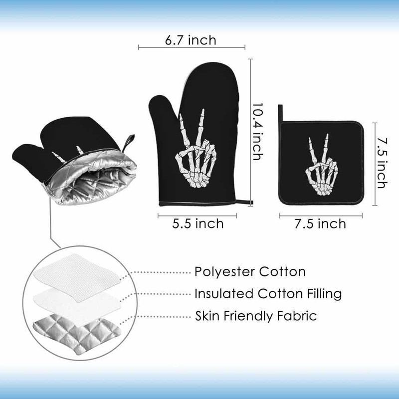 Samgula Hand Skeleton Oven Mitts and Pot Holders Sets Victory