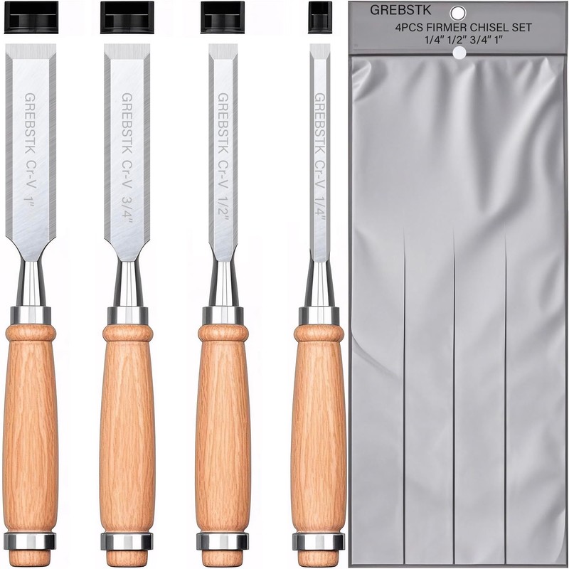 GREBSTK 4 Pcs Wood Chisel Set, CRV Steel Bevel Sharp
