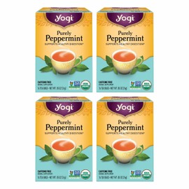 Yogi Tea Purely Peppermint - 16 Bags per Pack (4 Packs) - Caffeine-Free, Organic Peppermint Tea Bags - Offers Digestive Support - Made from Organic Peppermint Leaves