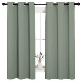 NICETOWN Greyish Green Nursery Essential Thermal Insulated Solid Grommet Top Blackout Short Curtains/Drapes for Son's Room (1 Pair, 42 x 63 inches)