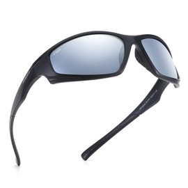 JFXQDR Polarized Sunglasses for Men and Women, Sports Wrap Around Running Fishing Sun Glasses UV400 Protection RFS8202 (Black Frame Silver Lens)