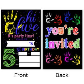 VAHATAN Hi Five 5th Birthday Party Invitations 20 Packs 5 Year Old Birthday Invites With Envelopes Colorful 5th Birthday Fill in Invite Cards