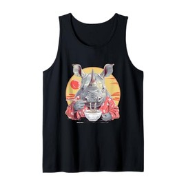 Rhino Ramen Bowl Japanese Noodles Artwork Rhino Eating Ramen Tank Top