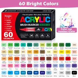 VAKKI 60 Color Acrylic Paint Pens, Acrylic Brush Markers, Paint Pens For Colouring, Stone, Calligraphy, Wood, Canvas, Glass, Ceramics