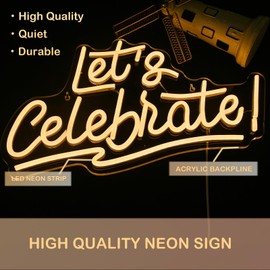 Ineonlife Let's Celebrate Neon Sign Warm White Letter LED Neon Lights for Bedroom Wall Decor Words USB Powered Neon Signs for Living Room Dining Room Bar Club Hotel Restaurant Party Wall Decoration