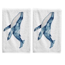 ALAZA Blue Ocean Whale Bathroom Hand Towels Set of 2 Soft 100 Percent Cotton Towel Luxury Decorative Bath Towels Highly Absorbent Face Towel 16" X 30"