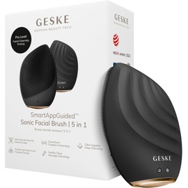 GESKE | Cepillo facial SmartAppGuided™ 5 en 1 | Cepillo de limpieza facial eléctrico | Cepillo de silicona suave | Limpieza facial profesional | Dispositivo de limpieza facial | masajeador facial