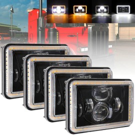 BraveWAY 4PCS 4X6" LED Headlights DOT Approved with High Low Beam H4651 H4652 H4656 H4666