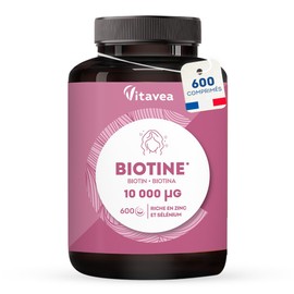 Biotin Hair 10,000 mcg - Highly Concentrated - Hair Growth, Skin Beauty, Nails - Rich in Zinc and Selenium - 600 Tablets - 300 Days - Vitavea