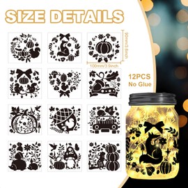 Peacoblue Autumn Elements Silhouette Cutouts for Jars, Mason Can, Glass, Wishing Bottle Decor(No Stickers), 12Pcs Reusable Silhouette Lantern DIY Craft Kit Jar Decals Art Mural Home Garden Decor