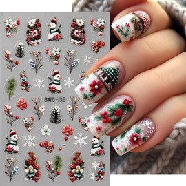 Christmas Nail Art Stickers Decals 5D Embossed Christmas Nail Decals Snowman Christmas Tree Snowflake Holiday Nail Stickers for Nail Art Xmas Nails Design Christmas Nail Supplies for Women Girls