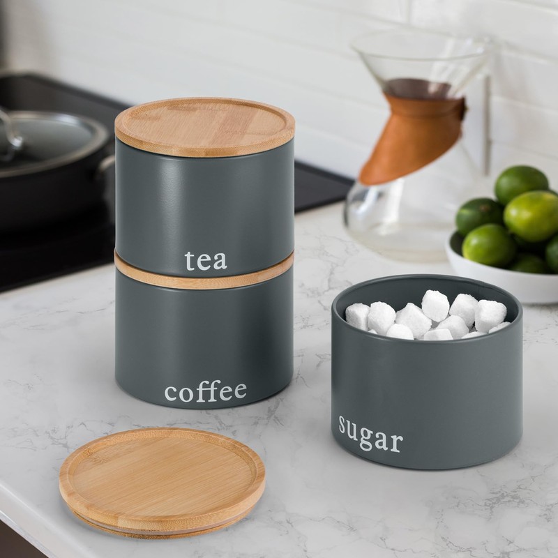EHC Tea, Coffee, Sugar, Canister Set, Set of 3 Stackable
