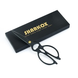 SHARKOX Kitchen Scissors Heavy Duty Shears 8"Non Slip Ultra Sharp Stainless Steel-Dishwasher Safe Food Scissors, Multi-Function kitchen shears, Herb, Poultry, Chicken, BBQ-Stainless Steel Black Coated