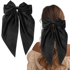 Flomiara Hair Bows for Women, Ribbon Ponytail Holder Accessories Slides Metal Hair Clips, Accessories Hairdresser Bow Solid Color Barrette Clips Soft Satin Silky Hair Bow for Women Girls, Black