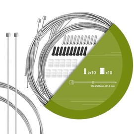 TAPKUA Pack of 10 Bicycle Shift Cable, 2500 mm Shift Cable for Mountain Bike, Road Bike