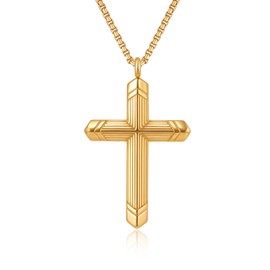 FLHEART Stainless Steel Cross Necklace for Men, Black Gold Silver Cross Chain Pendant Necklace Sturdy Mens Christian Jewelry Gift 24 Inches, 24 inches, Stainless Steel, No Gemstone