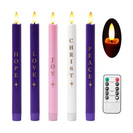 Stmarry Flameless Advent Candles Battery Operated, Advent Candles Set of 5, 10 Inch Tall, Realistic 3D Flames and Remote Control, Electric LED Candle Set for Advent Wreath