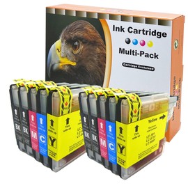 Set of 10 Printer Cartridges (4BK/2C/2M/2Y) Compatible with Brother LC-985 LC-39 LC-975 DCP-J125 DCP-J140 DCP-J315 DCP-J515 MFC-J220 MFC-J265 MFC-J410 MFC-J415