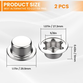 MARRTEUM 2 Piece Spring Steel Push on Pushnut Cap Stud 5/8 Inch Axle Pushnut Fastener with Zinc Mech Finish for Rolling Bins, Lawn Wagons and Hand Trucks