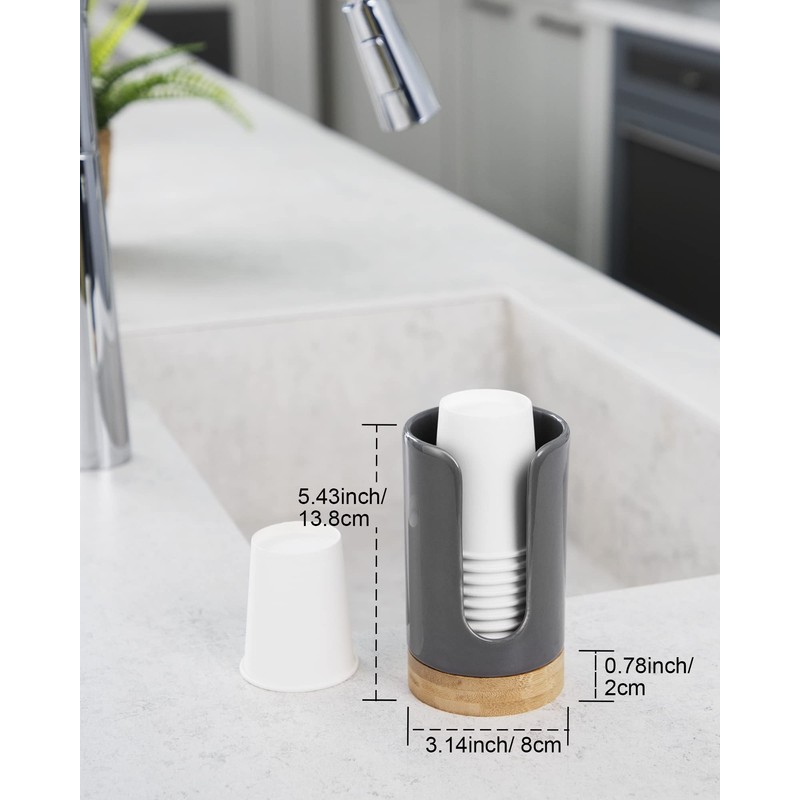Ceramic Bathroom Cups Dispenser - 3-5 oz Disposable Paper &