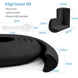 HOTUT Edge Protection Foam, 2 m Edge Protection Baby with 4 Corner Protectors, 2 Drawer Locks, Anti-Collision Bumper Strips for Table and Furniture Edges Black