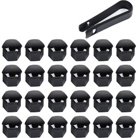 OTUAYAUTO Pack of 24 Wheel Bolt Caps, 17 mm Universal Wheel Bolt Cover with Wheel Nut Caps Puller, Black