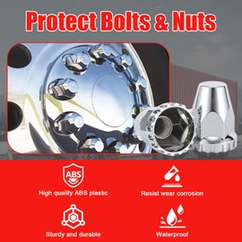 60PCS 33mm x 2-7/8" Screw-On Spike Lug Nut Covers – Chrome ABS Plastic Threaded Lug Nut Caps for Semi Trucks & Trailers, Decorative Hub-Piloted Wheel Nut Cover Kit, Semi Truck Accessories