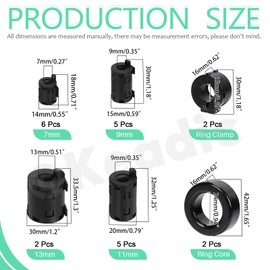 Keadic 22Pcs Clip-on Ferrite Ring Core RFI EMI Noise Suppressor Cable Clip Set, Anti-Interference Filter Cable Clip for 7mm 9mm 11mm 13mm Inner Diameter Telephones Speakers Radio Audio(Black)